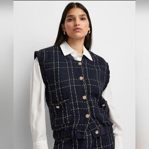 TAELYNN NAVY TWEED GOLD BUTTON VEST SIZE LARGE NWT
